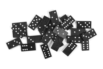 black dominoes, pieces isolated on white background, top view