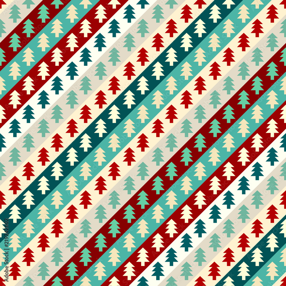 Poster christmas trees seamless pattern in a patchwork style. vector illustration.
