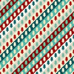 Christmas trees seamless pattern in a patchwork style. Vector illustration.