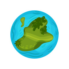 Earth planet globe with ocean and green island vector Illustration on a white background