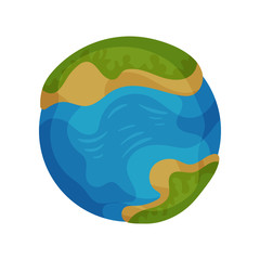 Earth planet globe with ocean and green islands vector Illustration on a white background