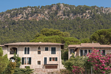 Fototapeta na wymiar Architecture in Valldemossa at the road MA10 in Tramuntana Mountains on Mallorca 