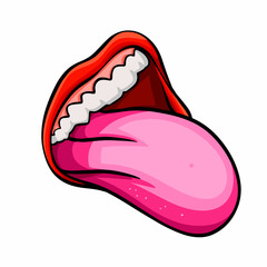 Tongue, lips, mouth. Sexy sensual women's mouth. Healthy teeth and smile, freshness in the mouth