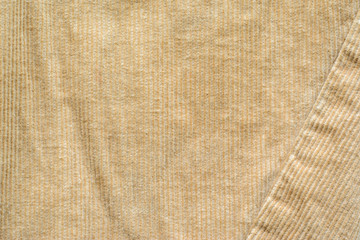 Texture of Beige Velvet Clothes with Stitches. Seams on Cloth. Textile Fabric of Corduroy as Background