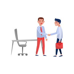New male employee applicant and boss meeting at his office, recruitment concept vector Illustration on a white background