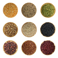 Grains and Cereals, beans isolated​ on​ white​ background