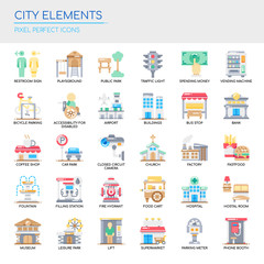 Obraz premium City Elements , Thin Line and Pixel Perfect Icons.