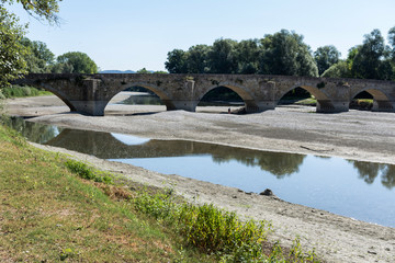 Fototapeta na wymiar Leonardo Da Vinci, a bridge in the background of the Gioconda.