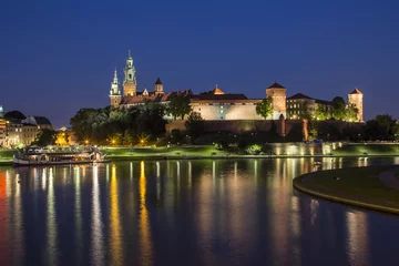 Foto auf Glas Königliches Schloss Wawel bei Nacht-Krakau © anix