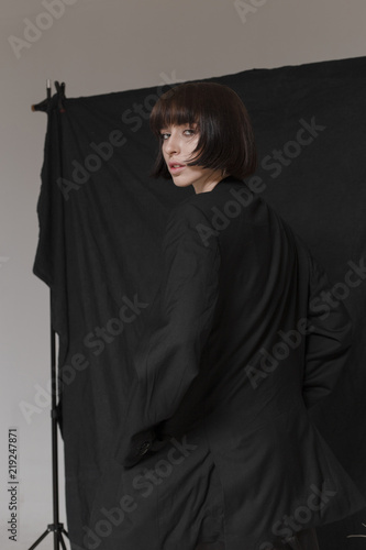 Beautiful Stylish Girl In Fashionable Black Clothes With