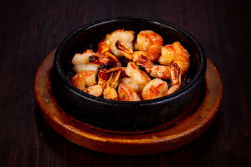 Roasted shrimps in the pan