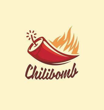 Chili bomb creative symbol concept for extra hot chili sauce. Logo design idea for Mexican restaurant.