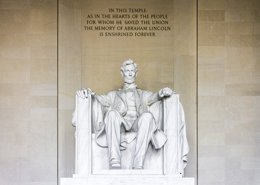 Washington, D.C. Front view of the statue of Abraham Lincoln, 16th President of the United States, at Lincoln Memorial, an American national monument