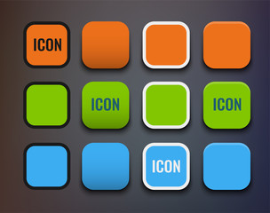 Vector Icon Template Set Different backgrounds and Style Round Rectangle Shape
