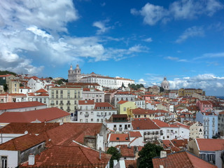 Fototapeta na wymiar Panorama view over the city of lisbon with church and castle in background