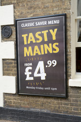 Classic Saver Menu - Tasty Mains from £4.99 sign outside public house