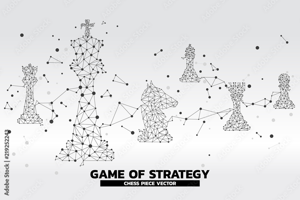 Poster low polygon dot connected line of chess piece vector. icon for planning and strategy thinking