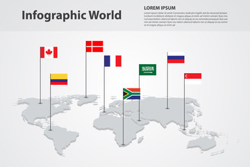 infographic country world map, international world flags