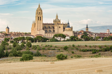 Fototapeta na wymiar The Cathedral of Segovia in Castilla y León, the last Gothic cathedral built in Spain