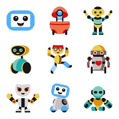 Digital vector companion robots icons set