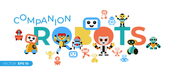 Digital vector companion robots icons set