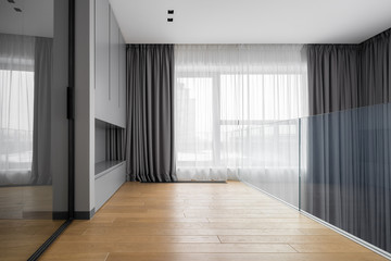 Home interior with mirrored door