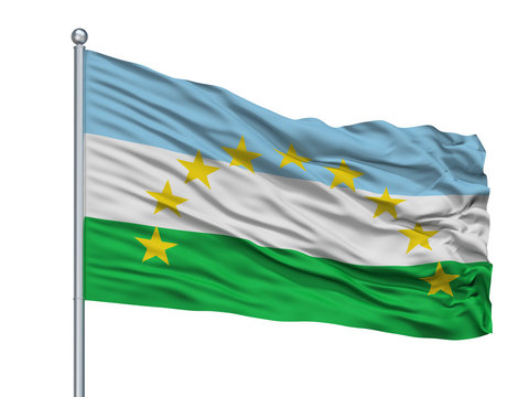 Tabio City Flag On Flagpole, Country Colombia, Cundinamarca Department, Isolated On White Background