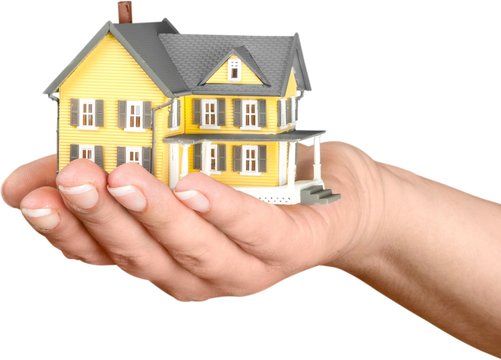 Women's Hand Holding a Model of a House - Isolated