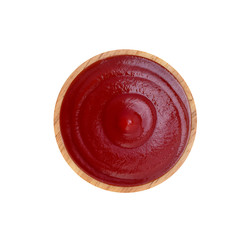 Top view of red tomato sauce isolated on white background