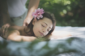Close up image women enjoy in spa massage.