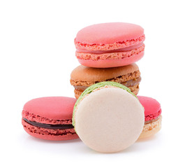 Fototapeta na wymiar Sweet and colourful french macaroons or macaron on white background.