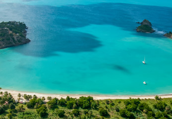 Helicopter view on a beach in the Caribbean Sea