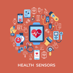 Digital vector health sensor icons set