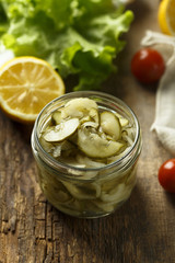 Pickled cucumbers in the jar