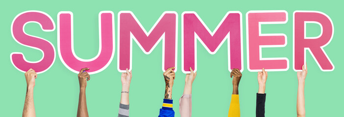 Hands holding the word summer