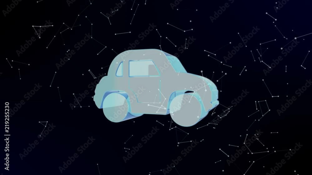 Wall mural car being formed by revolving particles. futuristic structure of plexus lines and points, dark blue 