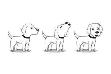 Vector cartoon character cute labrador dog poses for design.