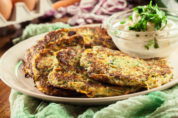 Zucchini fritters or pancakes