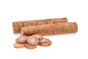 Burdock roots isolated white background.