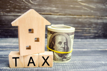 Concept of property taxes, purchase and sale of property and house. inscription 