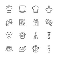 Collection of 16 clothing outline icons