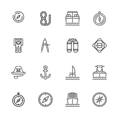 Collection of 16 nautical outline icons