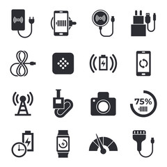 Digital vector wireless charging icons set