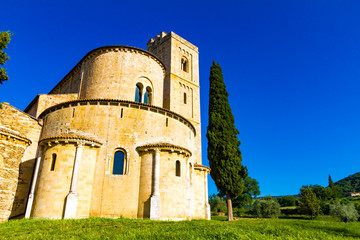 Obraz premium The St. Antimo Abbey in Crete Senesi, Italy