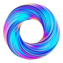 Stickers muraux Vague abstraite Rendu 3D de la forme tordue du cercle abstrait holographique
