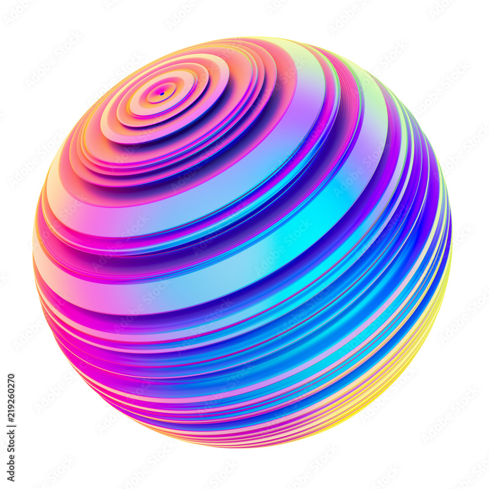 Poster holographic abstract twisted shape ribbed sphere design element