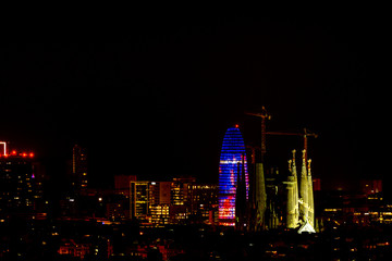 Barcelona Sagrada Familia night aerial view