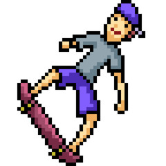 vector pixel art man play skateboard