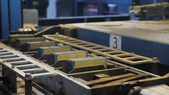 closeup galvanic cells inner elements formed by machine