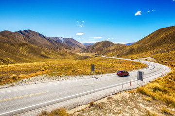 Panorama Road in Lindis Pass ,Otago region, New Zealand	